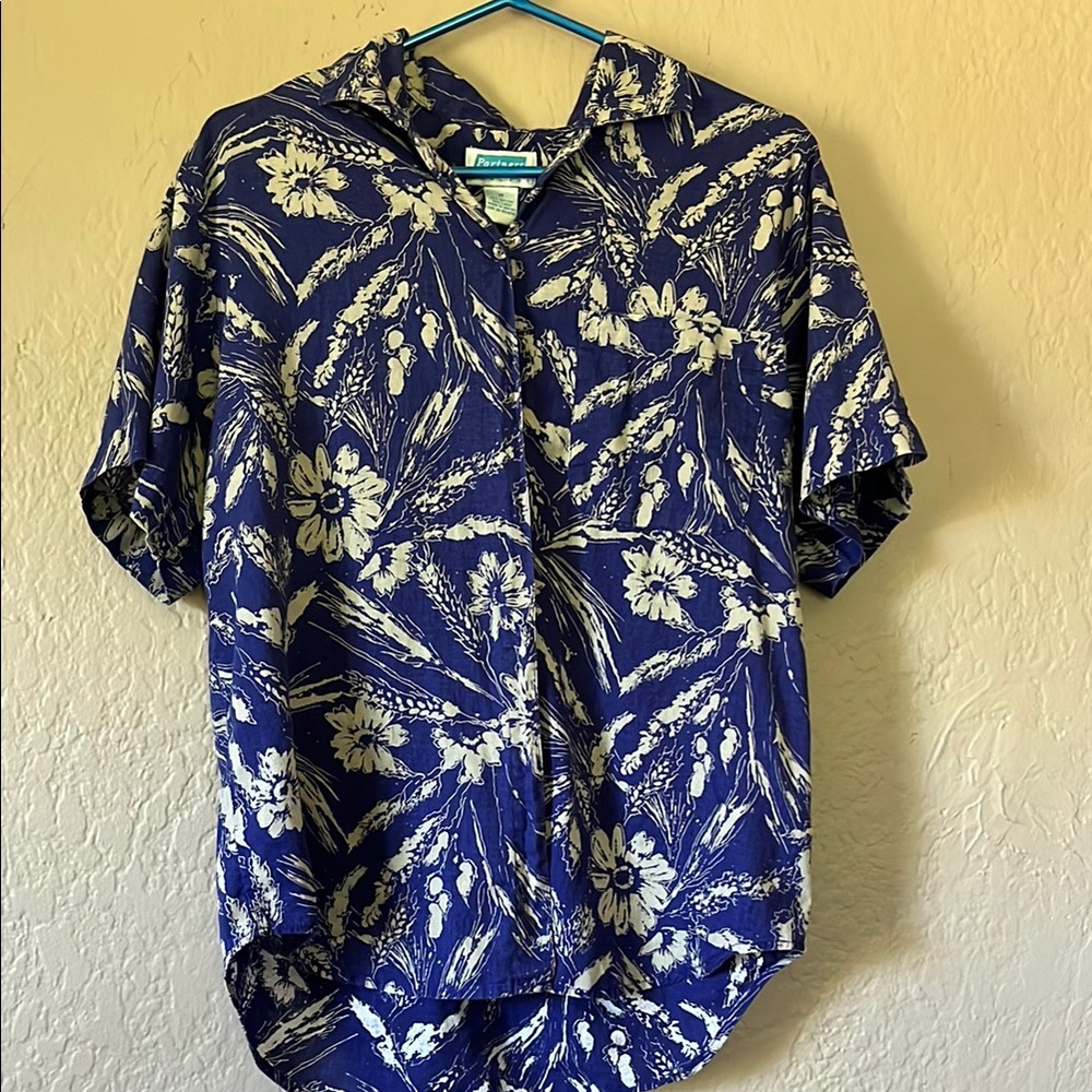 Blue and White Artistic Blouse